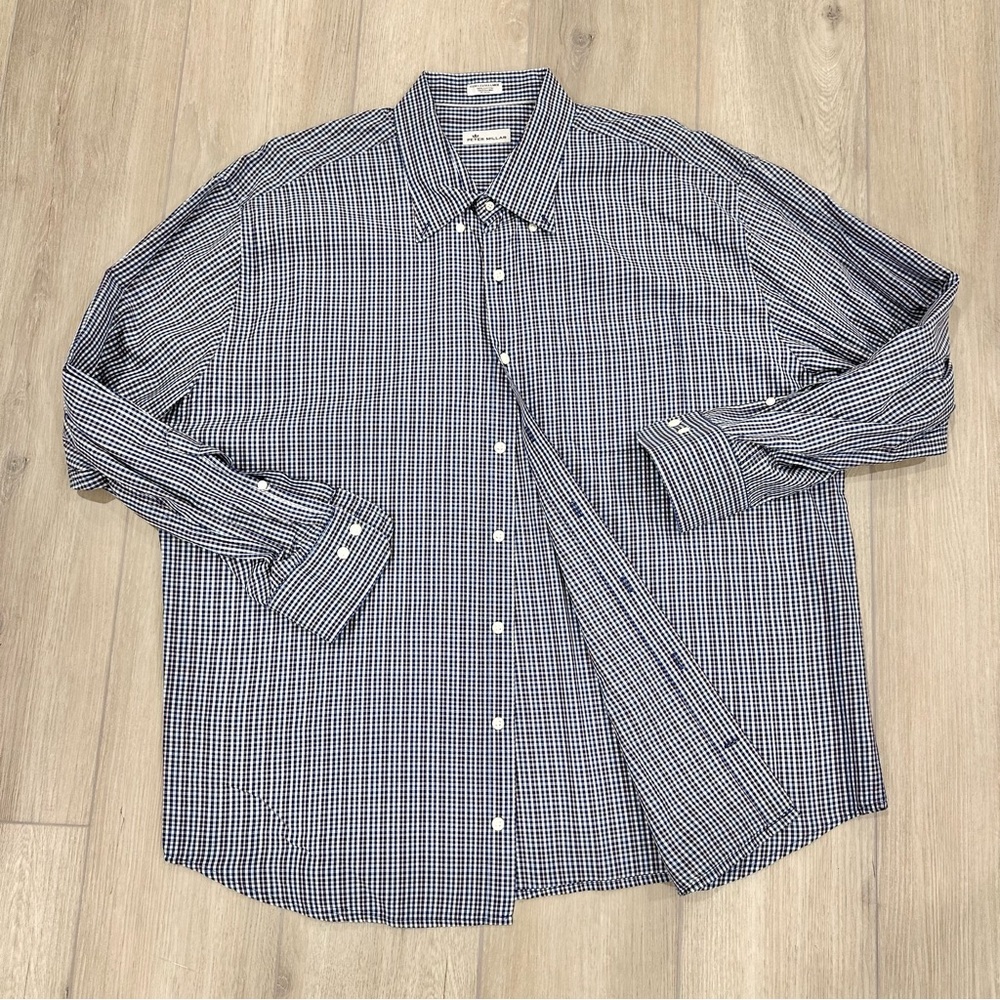 Peter Millar long sleeve button down check blue white orange XXL